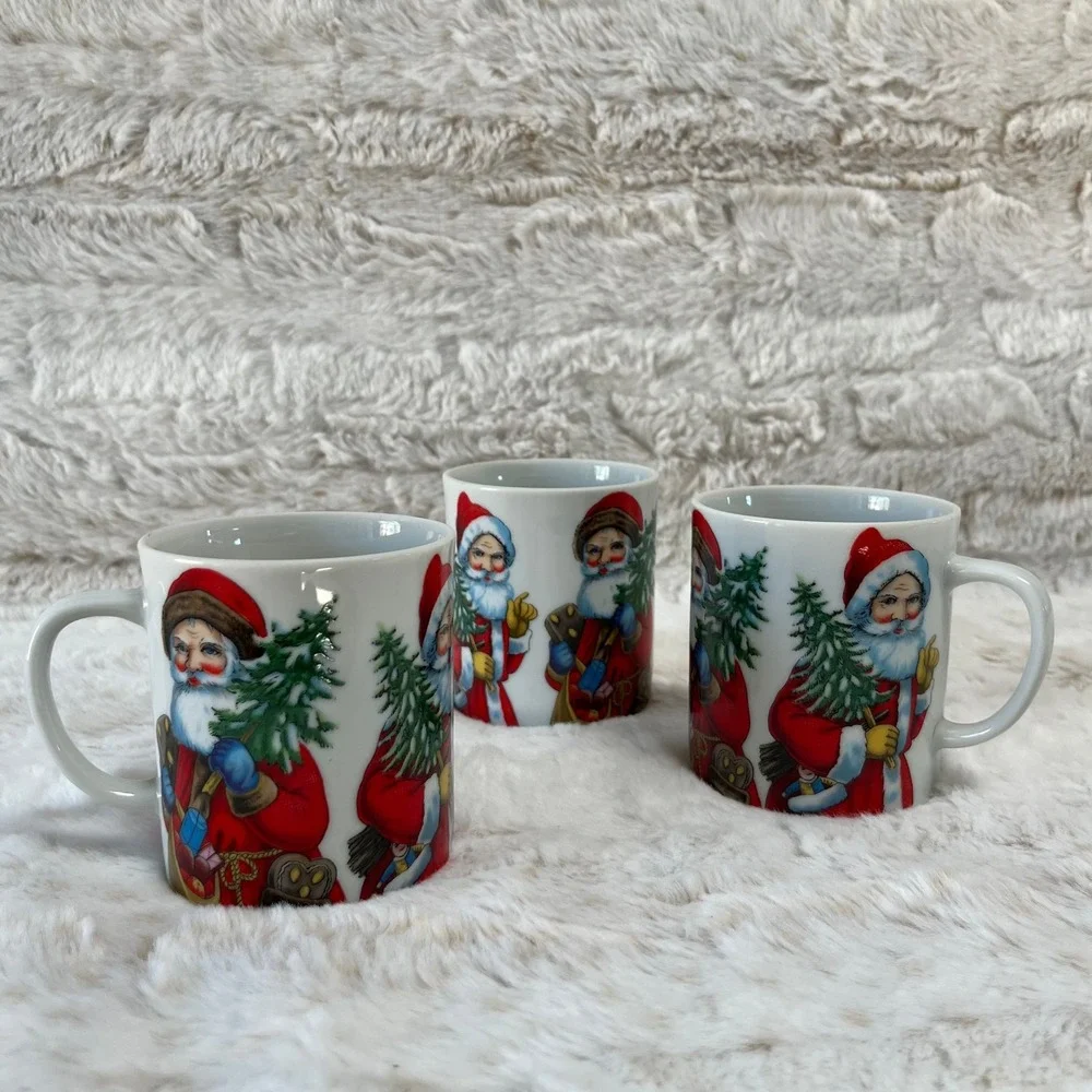 Vintage 1982 A Company Of Friends Christmas Santa Coffee Tea Cup Set of (3) Gift